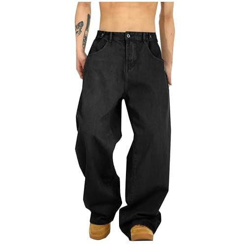 Yihaojia Mens Baggy Jeans Y2k Hip Hop Denim Wide Leg Pants Loose Fit Dance Skateboard Pants Fashion Jeans Vintage Streetwear - Image 1