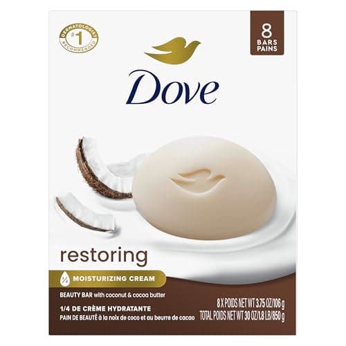 Dove Beauty Bar Soap Restoring Coconut & Cocoa Butter, 8 Bars for Restored Skin, Nourishes Skin 3.75 oz - Image 1