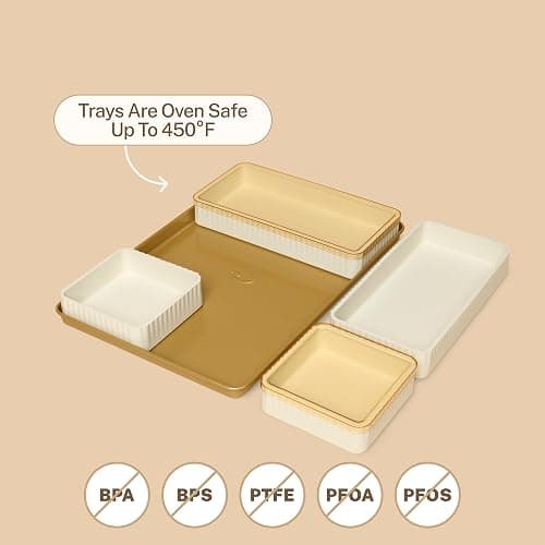 Cravings by Chrissy Teigen 9-Piece Baking Set, Non-Stick Bakeware Set with 2 Large & 2 Small Silicone Trays with 4 Lids & 1 Baking Sheet Tray, Oven-Safe Up To 450°F, CT-BBS9 thumbnail 4