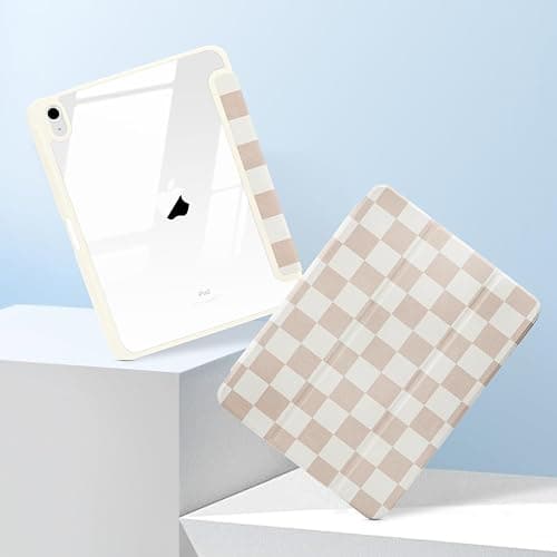 MrARTIST for iPad A16/10th Generation Case - Tablet Case Cute for Women Girls Girly Kawaii Aesthetic Preppy Kawaii Chic Cool Design for Apple Tablet Cover with Pencil Holder, Khaki Checkered thumbnail 6