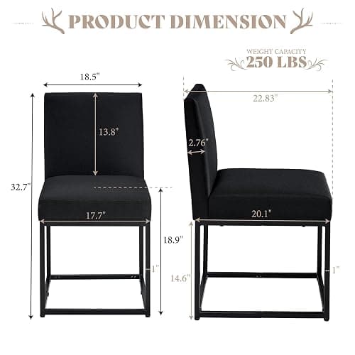 Jocisland Mid Century Linen Dining Chairs Set of 6, Modern Upholstered Dinner Chairs with Metal Frame for Restaurant, Dining Room, Kitchen, Black Padded Chairs thumbnail 2