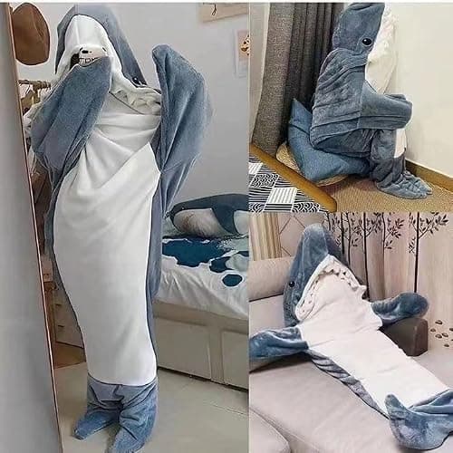 Shark Blanket Hoodie Onesie for Women & Men - Soft Cozy Shark Sleeping Bag - Onesie Costume for Halloween & Xmas thumbnail 3