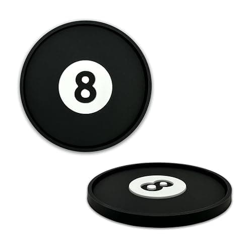 NJECT Magic 8 Black Billard Ball Automotive 3D Textured Silicone Coasters (2.6" Diameter) | Universal Fit for All Cars, Trucks, SUVs & More | Non-Slip Durable | Set of 2 - Image 1