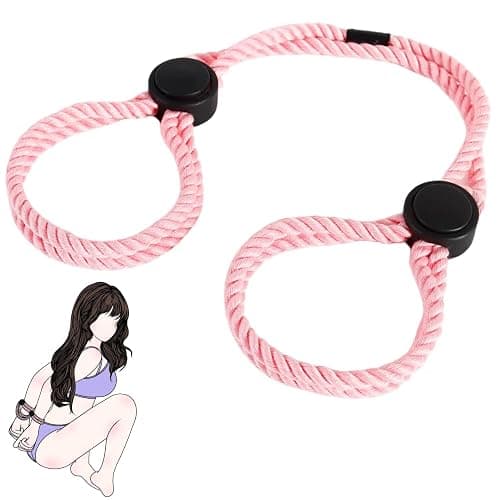 Rope Handcuffs BDSM Bondage Restraints Ankle Cuffs Sex Toys Adjustable Cotton Rope Wrist Straps SM Game Adult Play for Couple (Pink) - Image 1