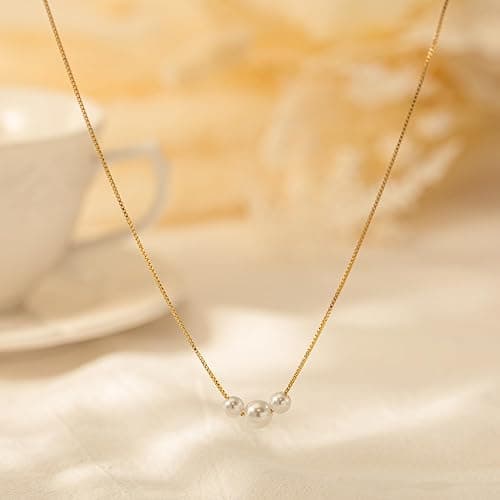Plenky Pearl Necklaces for Women-14k Gold Plated Layered-Single Pearl Necklace Simple Pearl Choker Necklaces for Women Trendy Cute Gold Necklace Jewelry for Women Gifts thumbnail 5