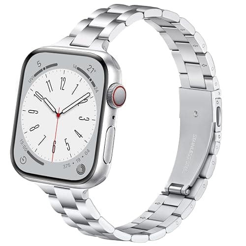 Lenrao Thin Stainless Steel Bands Compatible with Apple Watch 38mm 40mm 41mm 42mm 44mm 45mm 46mm for Women, Metal Straps for iWatch Series 11 10 9 8 7 6 5 4 3 2 1 SE - Image 1