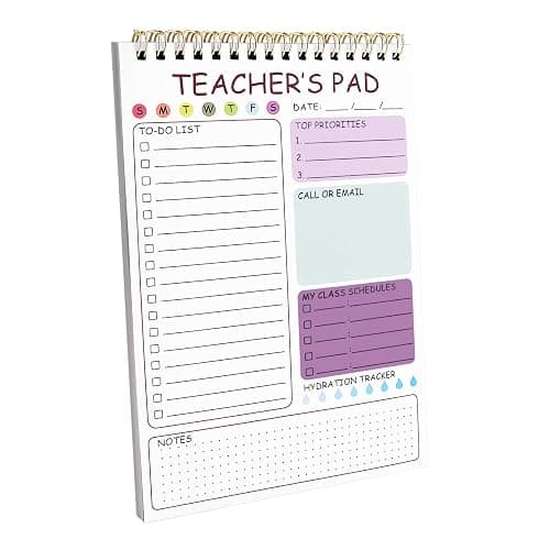 Teacher To Do List Notepad, 8.3x5.8 Inch Teacher Notepad, Spiral Checklist Notebook for Class Schedules, Daily Planner, School Tasks and Goal Setting (Purple) - Image 1