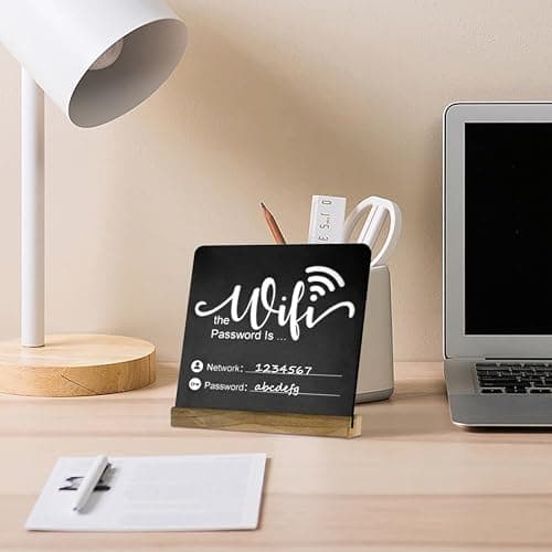 Fosinz WiFi Password Sign Wooden WiFi Sign Wireless Network Sign Table Chalkboard for Restaurant Supermarket Office Home Bar Coffee (6.1" HX5.9 W Black2) thumbnail 5