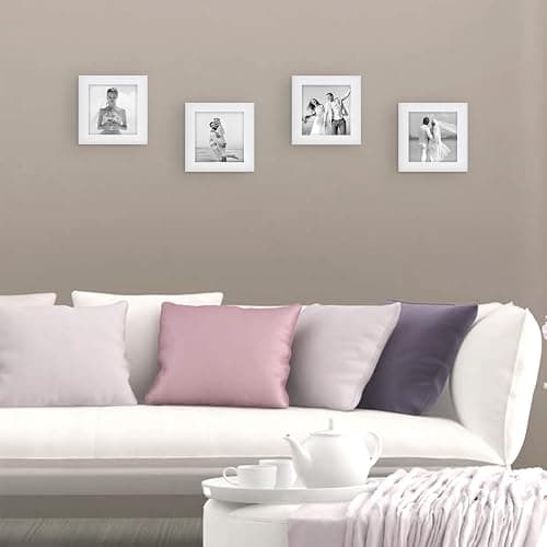 4x4 White Picture Frames Square Classic Natural Wood 6 Pack for Wall Mounting and Tabletop Display thumbnail 2