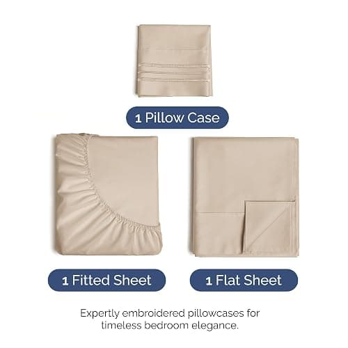 Twin Size 3 Piece Sheet Set - Comfy Breathable & Cooling Bed Sheets Set - Hotel Luxury Bedding for Women, Men, Kids, Teens, Boys & Girls - Deep Pockets, Ultra-Soft and Wrinkle Free - Oeko-Tex - Wheat thumbnail 2
