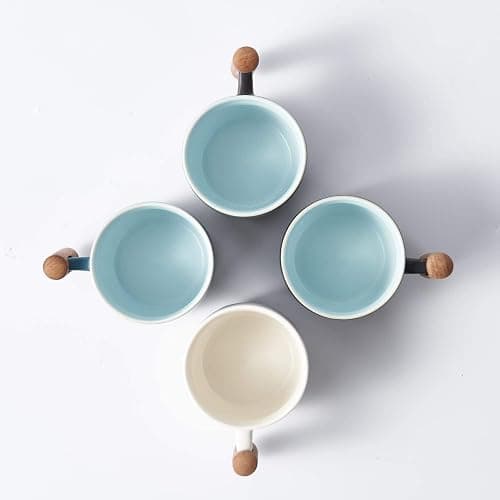 BlogBlog Ceramic Espresso Cups with Wooden Handle Espresso Shot Cups Ceramic Tea Cups Porcelain Demitasse Cups for Coffee or Tea, 3oz (green, 2) thumbnail 4