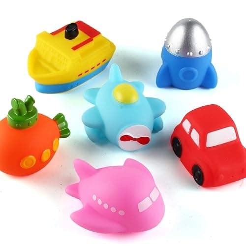 6 Packs No Hole Boat Bath Toy Set, Light up Changing Color in Water, Floating Rubber Bathtub Toys for Baby Toddler Infant Boy Girl Kid Play, Led Growing Pal in Shower Bathroom Tub or Swimming Pool - Image 1