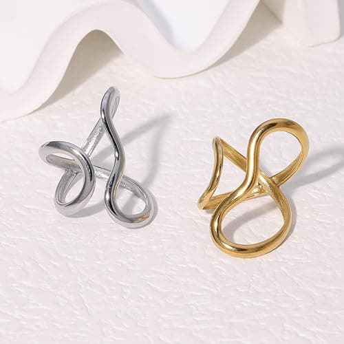 Aktully Chunky Gold Statement Ring for Women Chunky Gold Circle Ring Adjustable Open Promise Minimalist Statement Rings Trendy Jewelry for Women thumbnail 6