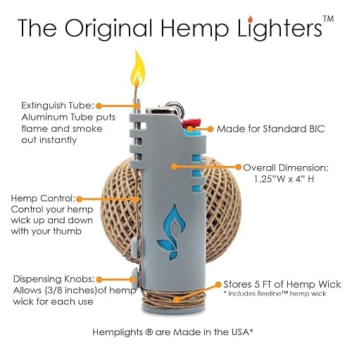 Hemp Wick Bundle Pack: 200 FT Beeline Roll + 1 Hemplights Wick Lighter (Black) thumbnail 2