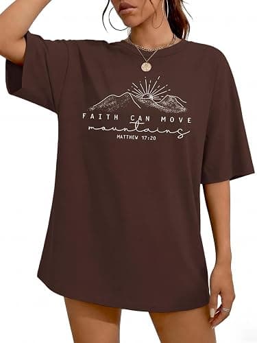Christian Shirts for Women Oversized Faith Can Move Mountains Shirt Religious Jesus Faith Tshirt Bible Verse Graphics Tees - Image 1