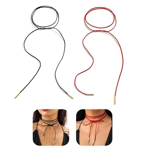 VLIEGEN 2PC Gothic Bow-knot Velvet Choker Necklace Sexy Long Wrap Rope Collar Tie Neck Chain Gothic Boho Velvet Choker - Image 1