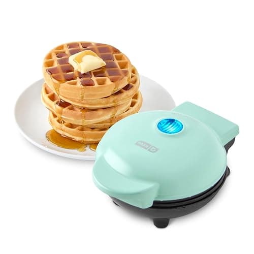 DASH Mini Waffle Maker - 4” Waffle Mold, Nonstick Waffle Iron with Quick Heat-Up, PTFE Nonstick Surface - Perfect Mini Waffle Maker for Kids and Families, Just Add Batter (Aqua) - Image 1