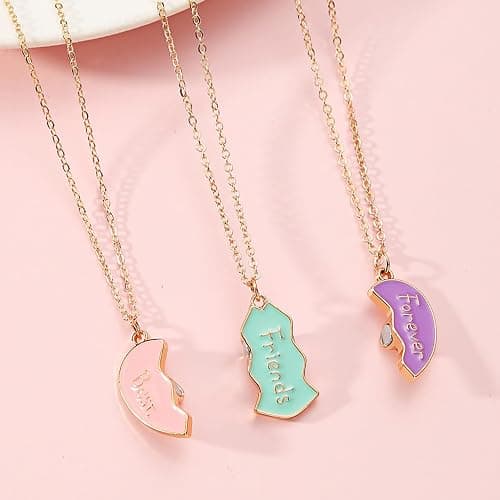 Azushwer Friendship Necklace for 3 Girls, Heart Openwork Sticking Magnetic Best Friend Necklace Pendant for Women Friendship Jewellery Gift, Multicoloured, Best Friend Forever Gift thumbnail 6