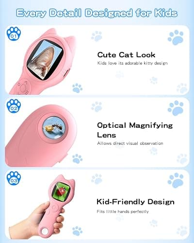 Oripira Kids Microscope Handheld, Autofocus 500X 1080P Microscope for Kids Digital, Mini Portable Pocket Miniscope Kids Toys for Ages 3 4 5 6 7 8 9 10 11 12 Year Old Boys Girls, Pink thumbnail 6