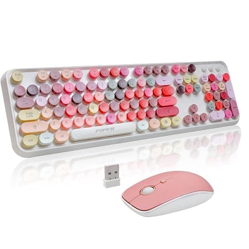 FOPETT Wireless Keyboard and Mouse Sets,Reliable 2.4 GHz Connectivity for PC,Laptop,Smart TV and More (White Colorful) - Image 1
