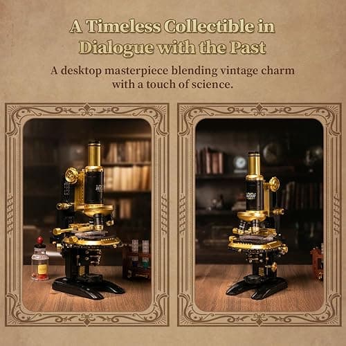 PANTASY Retro Microscope Building Kit for Adults, Antique Science Instrument Model with Mechanical Design, Brass Finish & Lab Accessories, Collectible Display Brick Set thumbnail 5