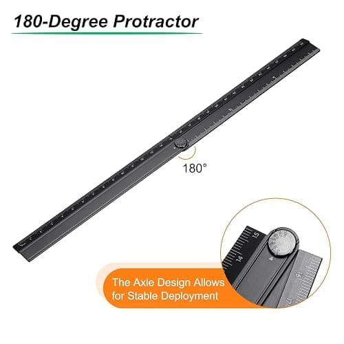 HARFINGTON Folding Straight Ruler 30cm Metric Aluminum Alloy Protractor Foldable Angle Ruler Geometric Measuring Tool with Angle Line for Architects Artists Designers Classroom Office, Black thumbnail 4