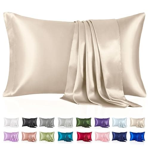 Silk Like Satin Pillowcase Standard Size, Beige Smooth and Cooling Satin-Silk Pillow Cases for Hair and Skin with Envelope Closure, Gift for Women Men, 2 Pack (20x26,Beige) - 06 - Beige - Standard(20"x26") - Image 1