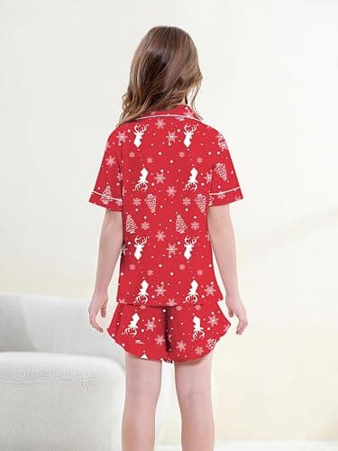 QZH.DUAO Girls Pajama Sets 100% Cotton Sleepwear Button Down Short Sleeve With Ruffle Shorts 2 Piece PJS 5-14 thumbnail 5