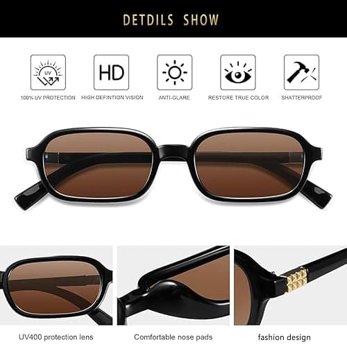 Retro 90s Rectangular Sunglasses for Women–Vintage Trendy Fashion Slim Square Small Shades with UV Protection 8064 thumbnail 4