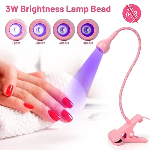 AORAEM LED Nail Lamps 3W Flexible Gooseneck Lamp Quicky Dry Nail Manicure Dryer Gel Polish Curing Light Plug Play Portable Flash Cure Light for Gel Nails Home DIY Professional Nail Tools Pink thumbnail 2