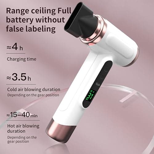Vikye Cordless Hair Dryer,15000mAh Rechargeable Hair Dryer,3 Adjustable Cold Hot Wind,200W Battery Operated Hair Dryer for Travel Camping thumbnail 4