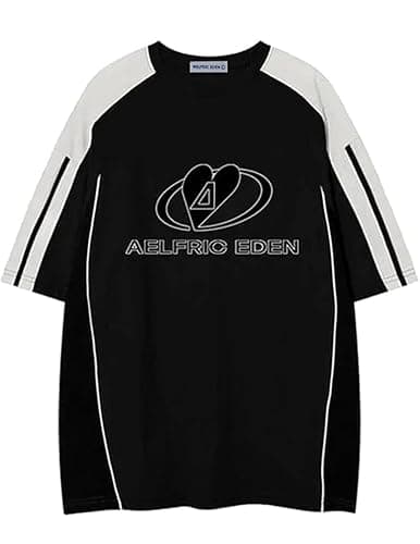 Aelfric Eden Oversized Graphic Tees Men Contrast Color Speedway Racing Tee Unisex Streetwear Tshirt Patchwork Polo Tee Black XS - Image 1