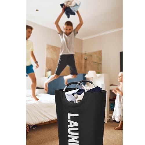 Maxsilan 90L Large Laundry Basket, Freestanding Tall Clothes Hamper, Collapsible Laundry Bag, Black thumbnail 9