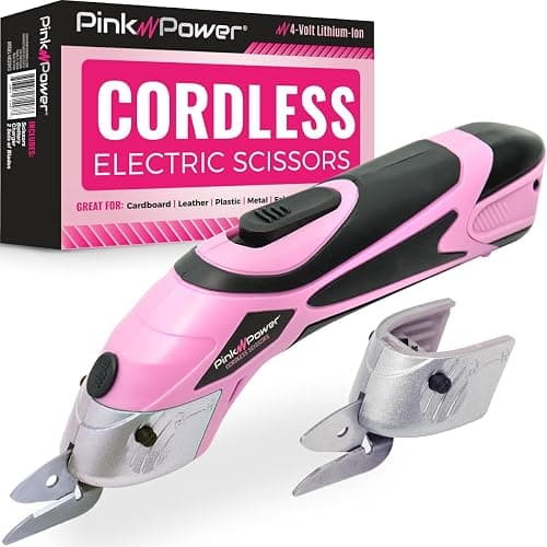 Pink Power Cordless Electric Scissors Fabric Cutter for Crafts, Box, Sewing, Carpet, & Scrapbooking - Heavy Duty Professional Rotary Shears Cutting Tool - Automatic Cardboard Cutter Fabric Scissor - Image 1