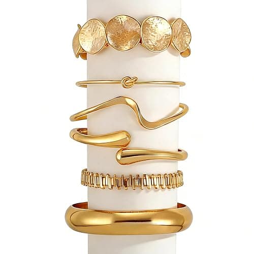 ILGANT Gold Bangle Bracelets for Women Gold Plated Chunky Cuff Bangle Bracelet Stackable Multi Layer Bangles Fashion Jewelry Set thumbnail 9