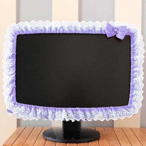 ZUYYON 2 Pcs 23''-26'' Lovely Computer Monitor Cover with Bow-Knot Cute Elastic Monitor Dust Cover Protector Monitor Accessories Laptop TV LCD Screen Monitor Decor(Purple) thumbnail 2