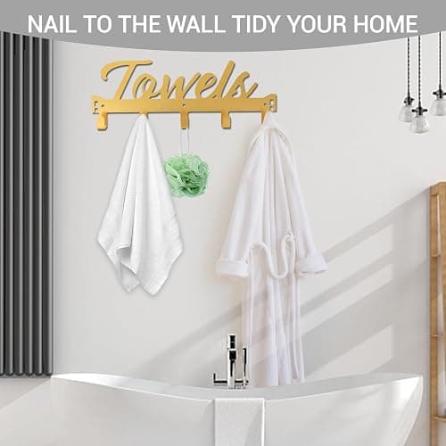 Azmoncy Over The Door Hooks, Towel Rack Towel Hooks for Bathroom, Towel Holder for Hanging Heavy Duty, Door Rack Over Door Hanger with 5 Coat Hooks for Bedroom Bathroom Kitchen（Light Gold） thumbnail 5