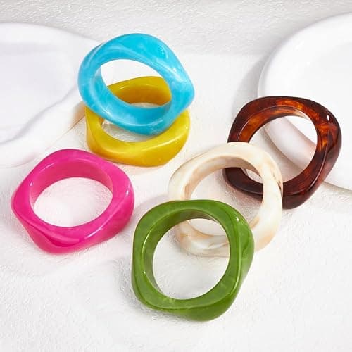 MEDOJO 6 Pcs Colorful Square Acrylic Resin Bangle Bracelet Wide Geometric Irregular Geometric Wristbands Cuff Bangle Bracelet for Women thumbnail 6
