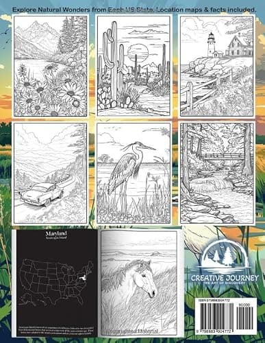 Nature Coloring Book for Adults: Relaxing Landscapes and Beautiful Scenes with Animals across 50 US States for Mindful Stress Relief. (Creative Journey) thumbnail 2