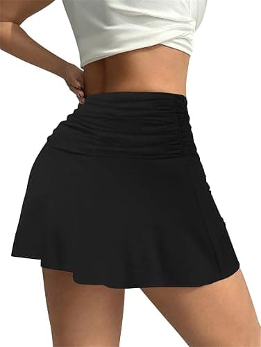 Hafailia Womens Mini Skorts Sexy Ruched Waist Pencil Bodycon A-Line Skirts with Shorts Underneath - Small - Black thumbnail 5