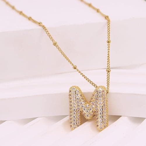 FUTIMELY Women's Gold Initial Necklace | Puffy Alphabet Pendant | Personalized Name Gifts | Trendy Balloon Chain With Zircon Crystals thumbnail 3