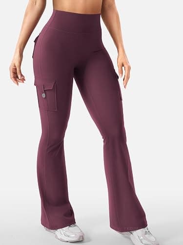 YEOREO CoreFlex Women Workout Flare Leggings with Pockets Hidden Scrunch High Waisted Cargo Gym Yoga No Front Seam Leggings thumbnail 2