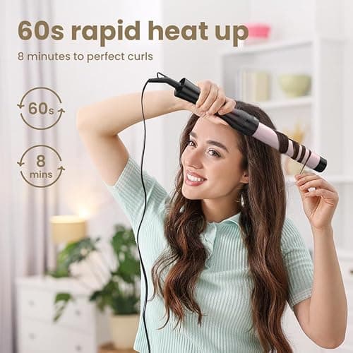 Hair Curling Wand Iron Tongs with Anti-Scald Head, 5 in 1 Hair Curler for Long Hair 10mm-32mm with 2 Crocodile Clips 1 Anti-Scald Silicone Gloves, PTC Ceramic LCD 180°C & 210°C thumbnail 5