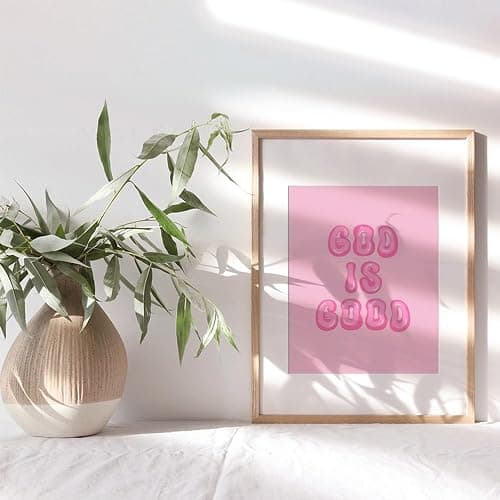 Pink Preppy Christian Wall Decor - God is Good Aesthetic Wall Decor for Women, Woman, Teen Girls - Vintage Retro Religious Gifts - Funky Chic Home Decor Trendy Stuff - 70s Cute Bedroom God Wall Decor thumbnail 9