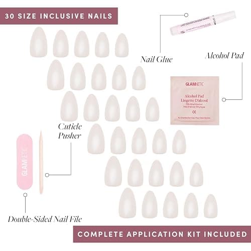 Glamnetic Press On Nails - Hailey | Glossy, Semi-Transparent, Short Almond Nails, Reusable | 15 Sizes - 30 Nail Kit with Glue thumbnail 4