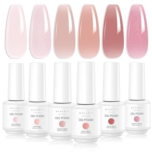 Makartt Gel Nail Polish Set, 6PCS 8ml Natural Nude Jelly Pink Milky White Soak Off UV/LED Gel for DIY Manicure & Nail Art Designs, Home & Salon Use - Image 1