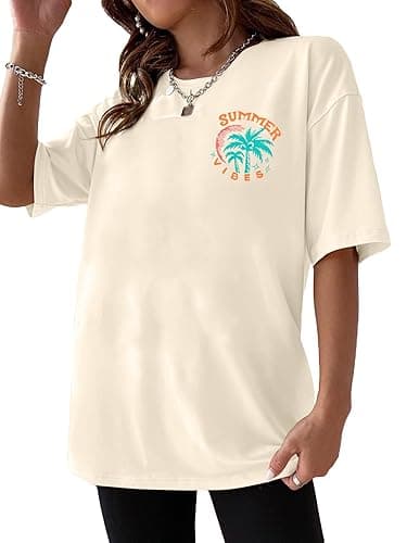 Graphic Tees Women Oversized T-Shirts: Summer Hawaiian Beach Tops Shirts Hawaii Tropical Beachy Short Sleeve Outfit thumbnail 7
