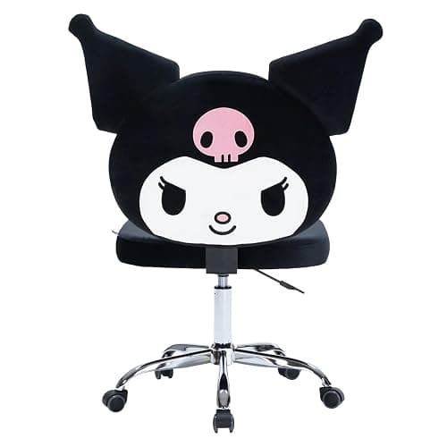 Impressions Vanity Kuromi Armless Swivel Cute Desk Chair for Bedroom, Velvet Makeup Vanity Chair with Back, Rolling Wheels Silver Metallic Base and Adjustable Height (Black) - Image 1
