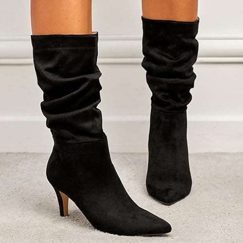seiveini Stiefel Damen Hohe Stiefel Elegant Spitzen Stiefel mit Hohem Absatz Klassische Wildleder Stiefel Langschaft Damen Winterstiefel Herbststiefel Cowboy Stiefel mit Kitten-Heel thumbnail 4