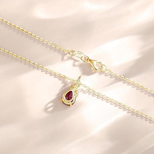 FANCIME 14K Solid Yellow Gold Birthstone Pendant Necklace for Women with Diamond Pear Shaped Teardrop Necklace Birthday Gifts for Mom Women Sterling Silver Chain 16" + 2" Extender thumbnail 3